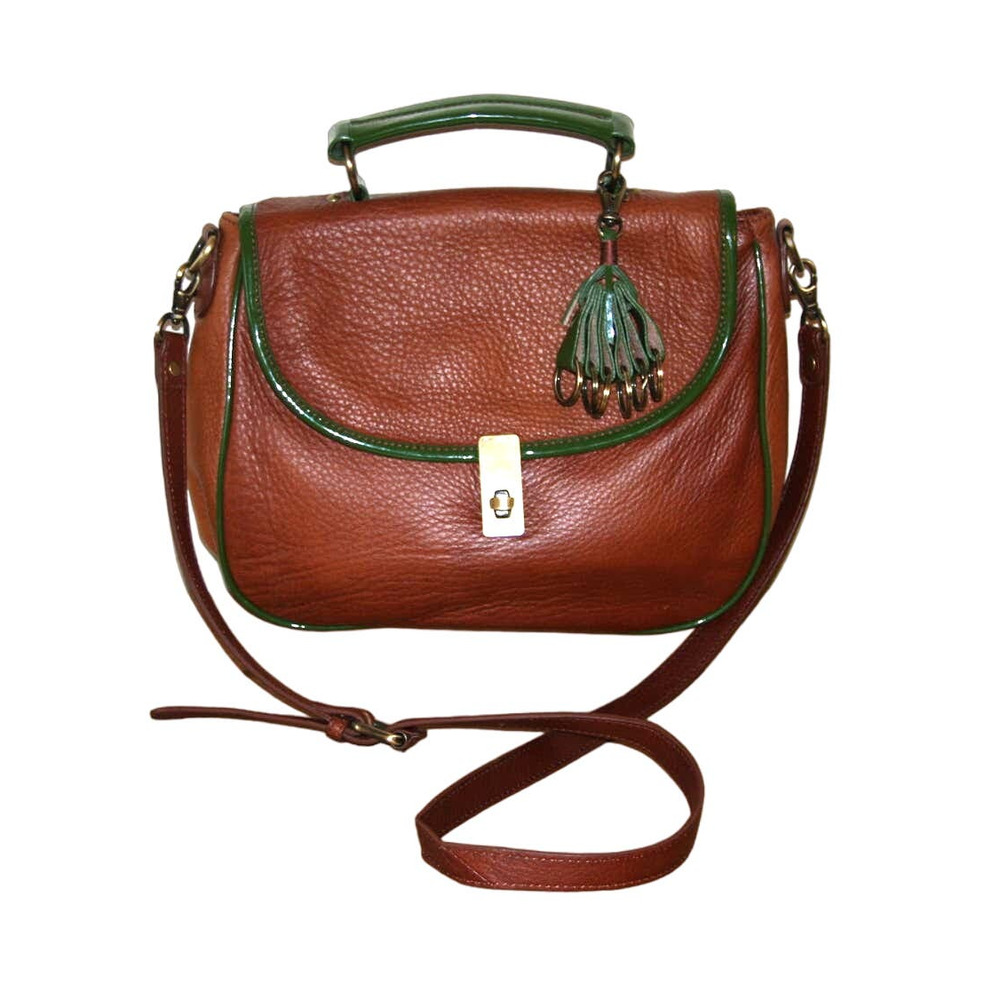 Pilcro by Leaherpress Anthropologie Leather Green Patent Piping Crossbody Bag